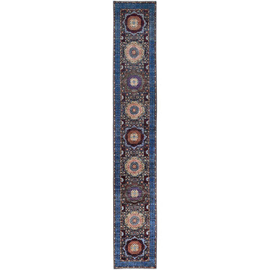 Mamluk Wool Hand Knotted Rug Blue Blue 2.6X15.9 -O086747