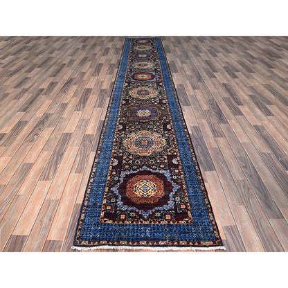 Mamluk Wool Hand Knotted Rug Blue Blue 2.6X15.9 -O086747