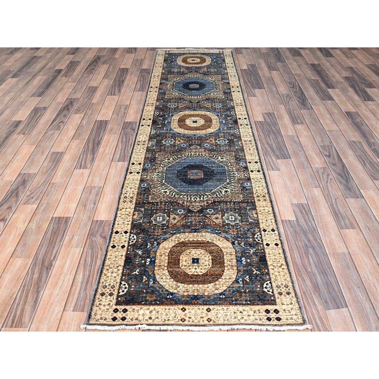 Gray 2'5" x 9'10" Mamluk Hand knotted Wool Rug - Sku: O086749