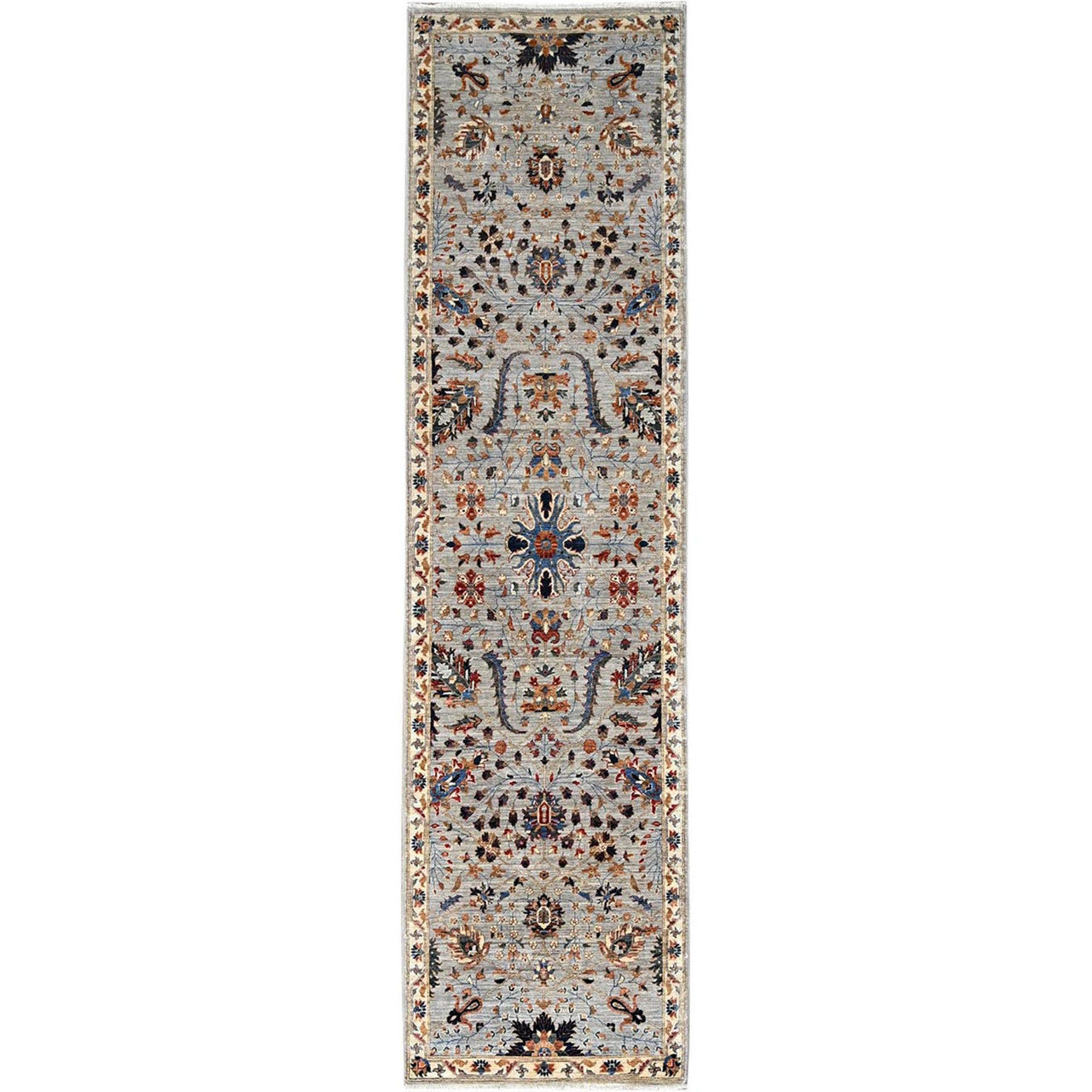 Mamluk Wool Hand Knotted Rug Green Ivory 2.7X10.0 -O086750