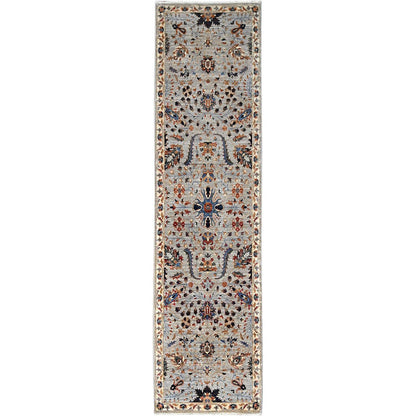 Mamluk Wool Hand Knotted Rug Green Ivory 2.7X10.0 -O086750