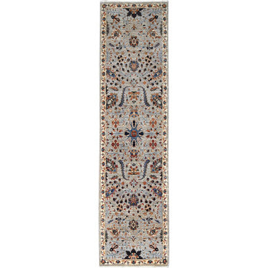 Mamluk Wool Hand Knotted Rug Green Ivory 2.7X10.0 -O086750