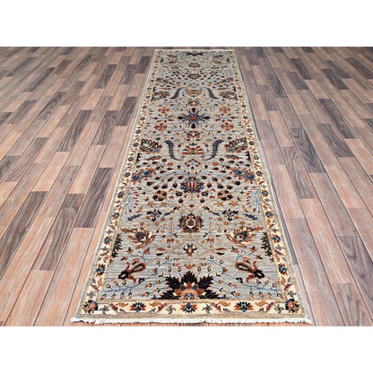Mamluk Wool Hand Knotted Rug Green Ivory 2.7X10.0 -O086750