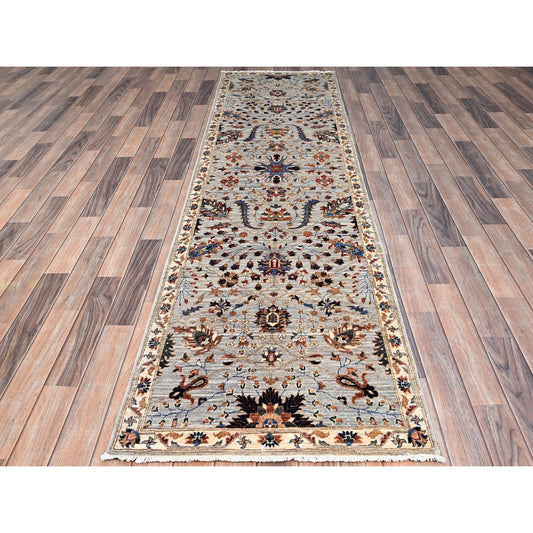Mamluk Wool Hand Knotted Rug Green Ivory 2.7X10.0 -O086750