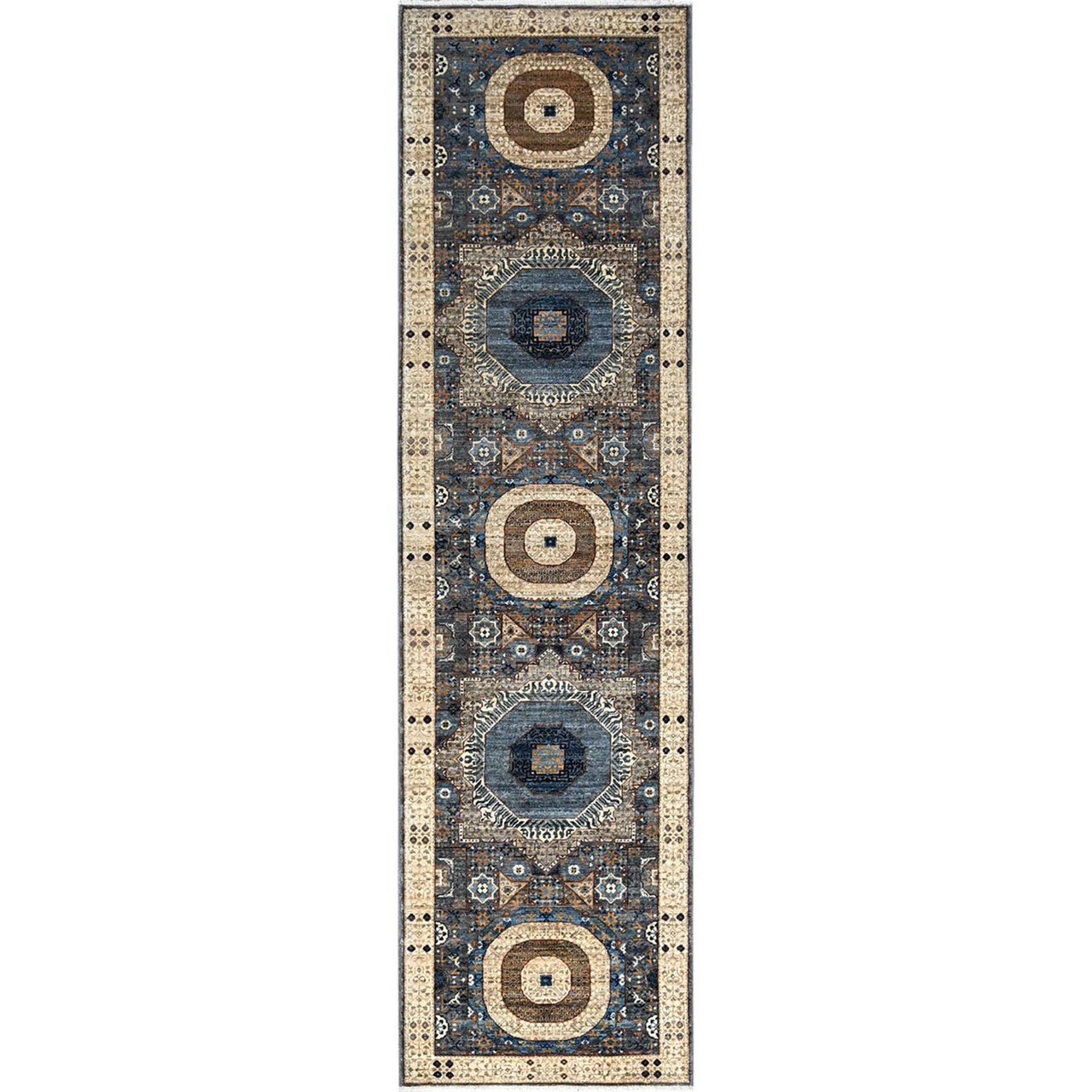 Gray 2'8" x 9'10" Mamluk Hand knotted Wool Rug - Sku: O086752