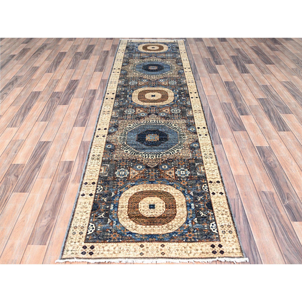 Gray 2'8" x 9'10" Mamluk Hand knotted Wool Rug - Sku: O086752