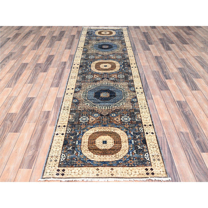 Mamluk Wool Hand Knotted Rug Grey Blue 2.8X9.10 -O086752