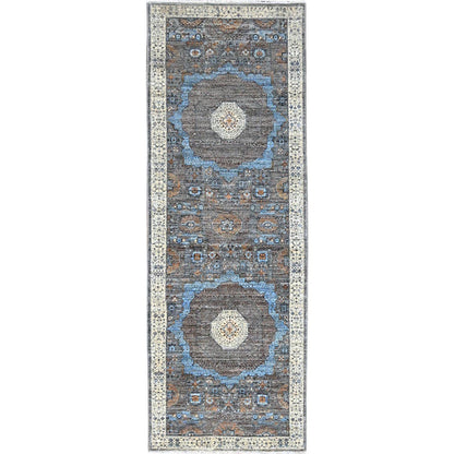 Mamluk Wool Hand Knotted Rug Grey Ivory 2.8X7.10 -O086753