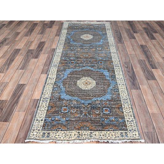 Mamluk Wool Hand Knotted Rug Grey Ivory 2.8X7.10 -O086753
