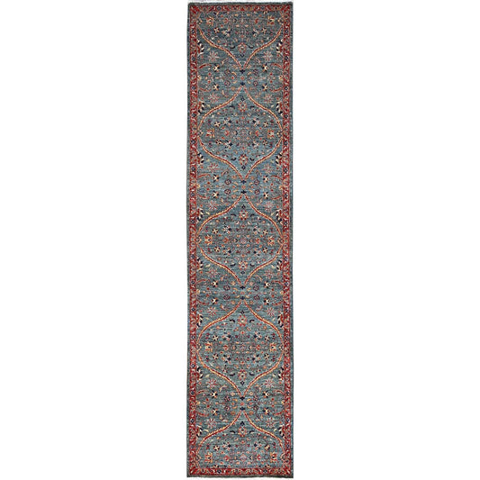 Mamluk Wool Hand Knotted Rug Green Red 2.6X11.8 -O086754