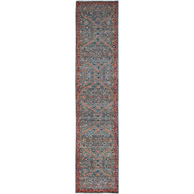 Mamluk Wool Hand Knotted Rug Green Red 2.6X11.8 -O086754