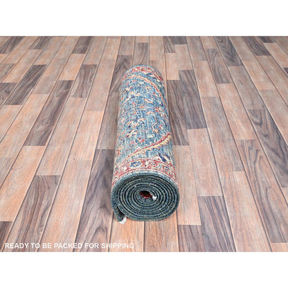 Mamluk Wool Hand Knotted Rug Green Red 2.6X11.8 -O086754