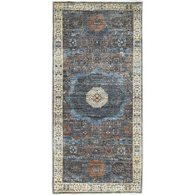 Mamluk Wool Hand Knotted Rug Grey Ivory 2.8X5.8 -O086755