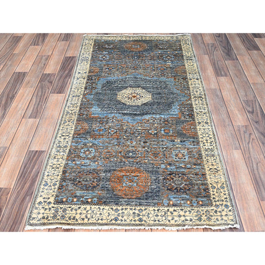 Mamluk Wool Hand Knotted Rug Grey Ivory 2.8X5.8 -O086755
