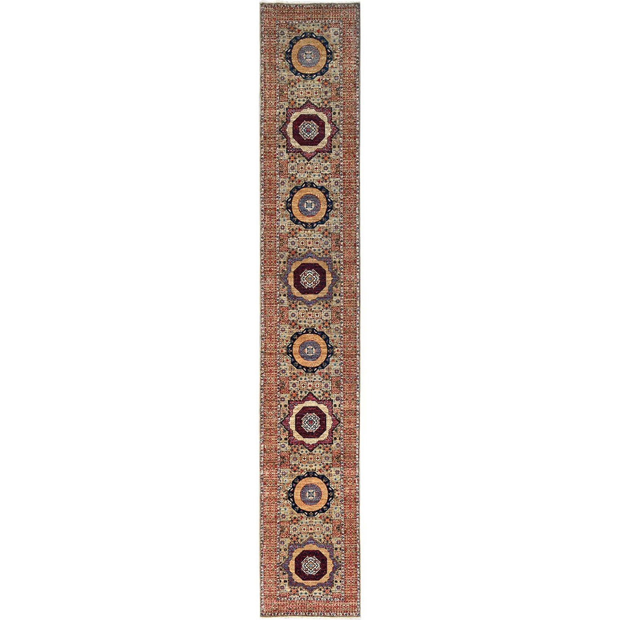 Brown 2'7" x 15'10" Mamluk Hand knotted Wool Rug - Sku: O086756