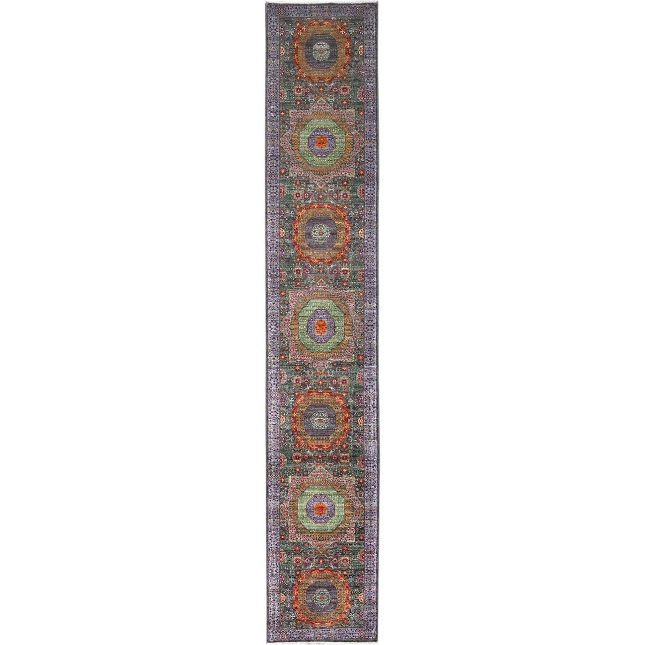 Green 2'5" x 13'10" Mamluk Hand knotted Wool Rug - Sku: O086757