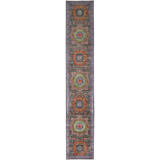 Mamluk Wool Hand Knotted Rug Green Gray 2.5X13.10 -O086757