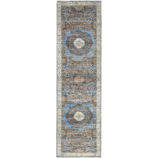 Mamluk Wool Hand Knotted Rug Grey Ivory 2.9X9.10 -O086758