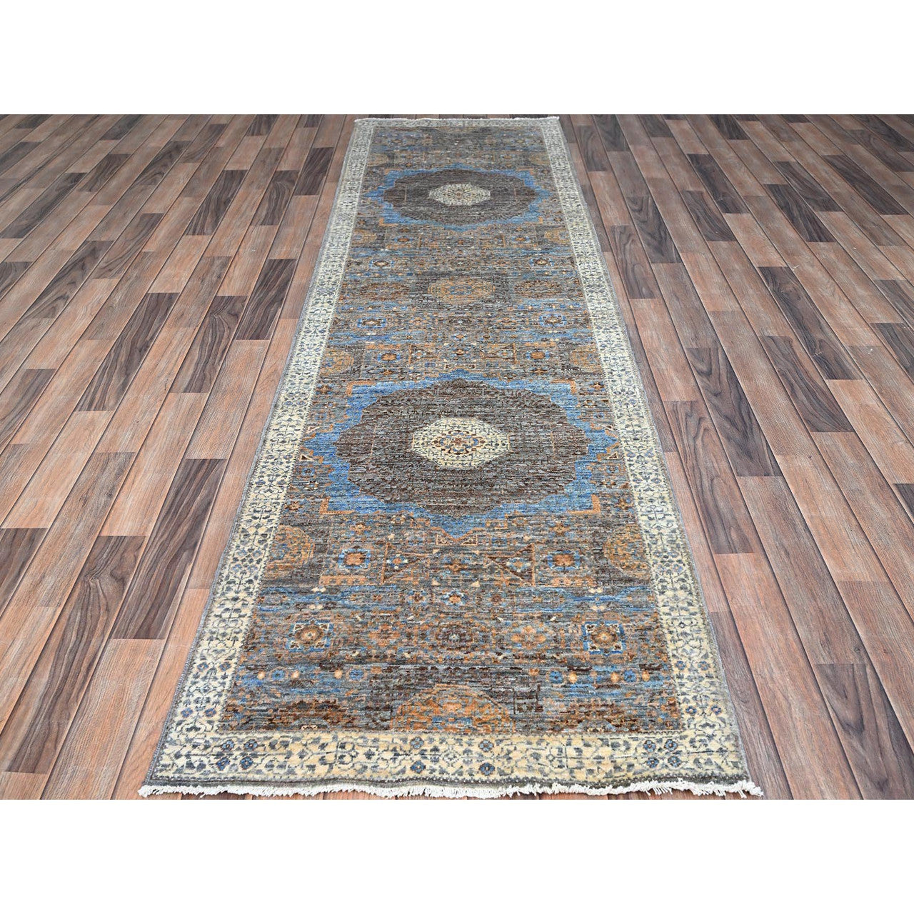 Gray 2'9" x 9'10" Mamluk Hand knotted Wool Rug - Sku: O086758