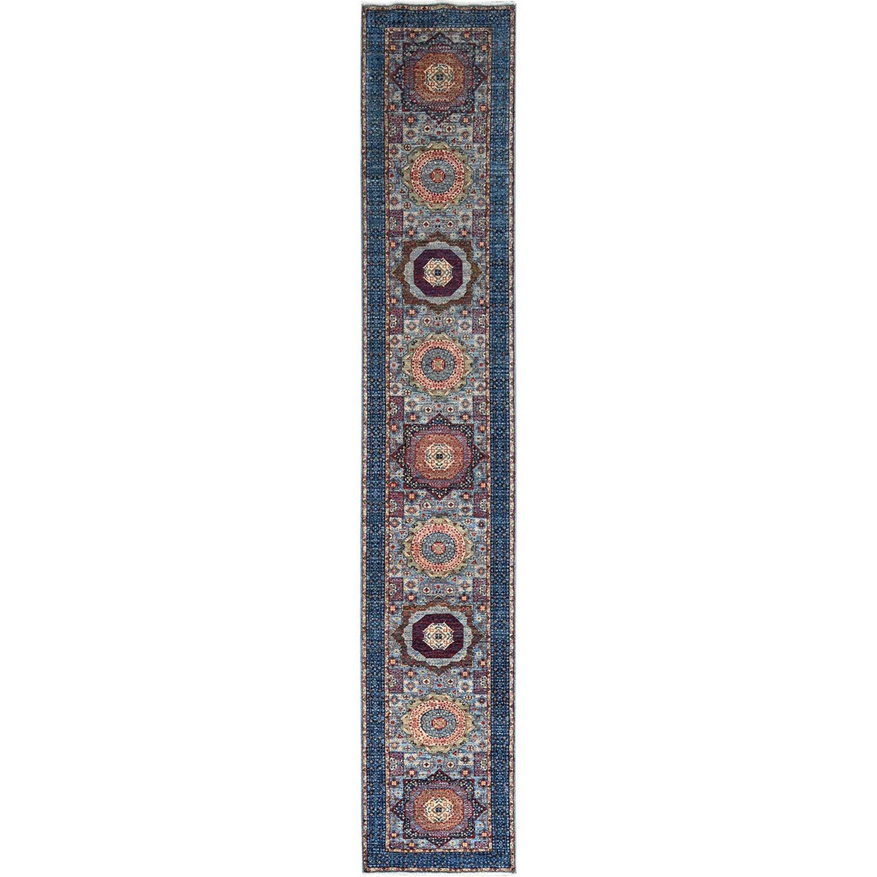 Blue 2'8" x 15'4" Mamluk Hand knotted Wool Rug - Sku: O086759