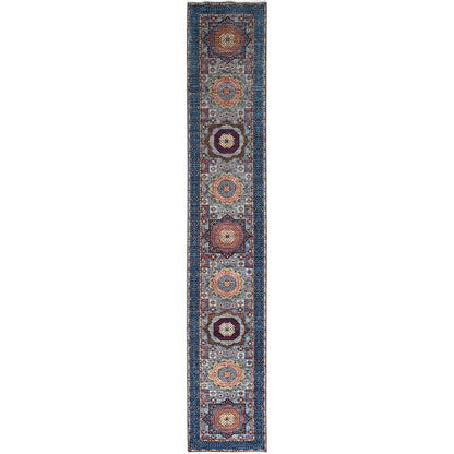 Mamluk Wool Hand Knotted Rug Blue Blue 2.8X15.4 -O086759