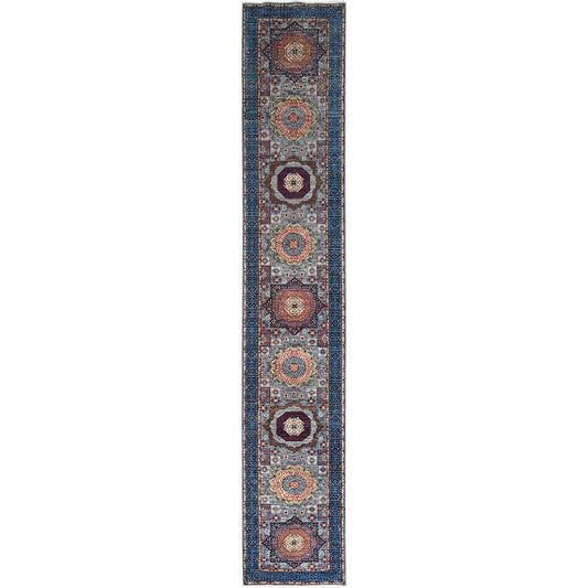 Mamluk Wool Hand Knotted Rug Blue Blue 2.8X15.4 -O086759