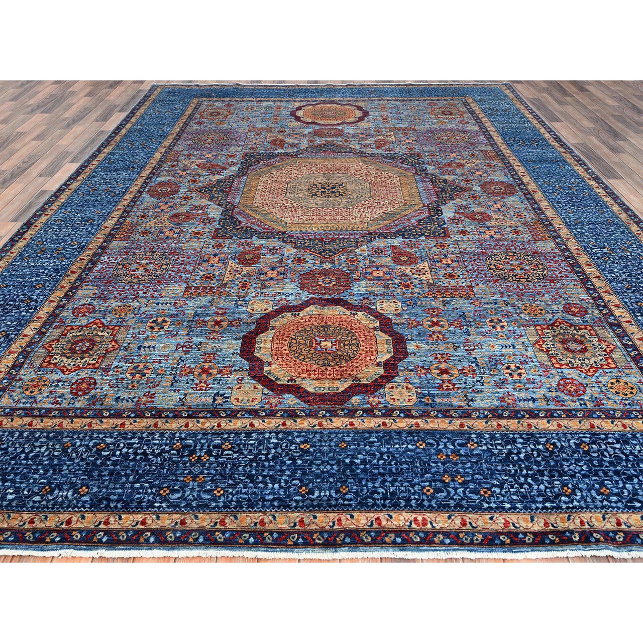 Mamluk Wool Hand Knotted Rug Blue Blue 9.10X13.8 -O086760