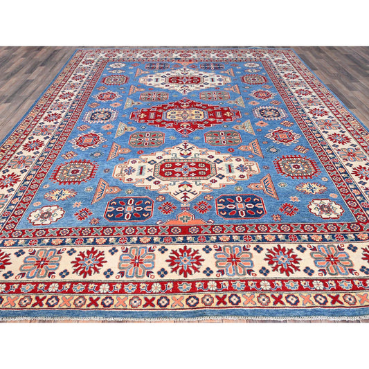 Kazak Wool Hand Knotted Rug Blue Ivory 9.3X12.0 -O086766