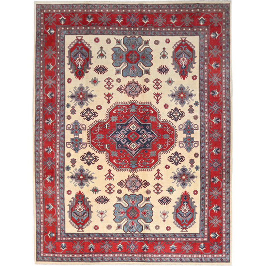Kazak Wool Hand Knotted Rug Ivory Red 8.10X11.8 -O086769