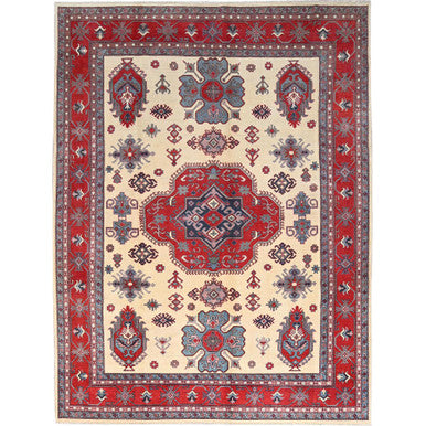 Kazak Wool Hand Knotted Rug Ivory Red 8.10X11.8 -O086769