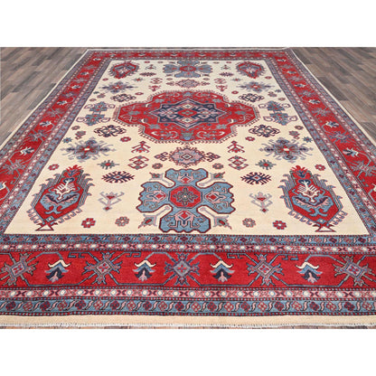 Kazak Wool Hand Knotted Rug Ivory Red 8.10X11.8 -O086769