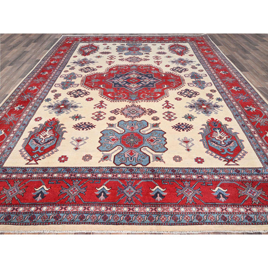 Kazak Wool Hand Knotted Rug Ivory Red 8.10X11.8 -O086769