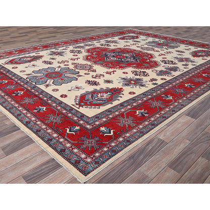 Kazak Wool Hand Knotted Rug Ivory Red 8.10X11.8 -O086769