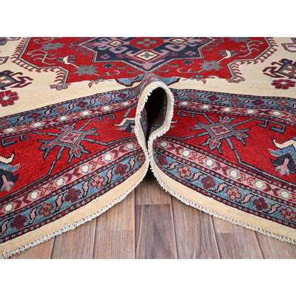 Kazak Wool Hand Knotted Rug Ivory Red 8.10X11.8 -O086769
