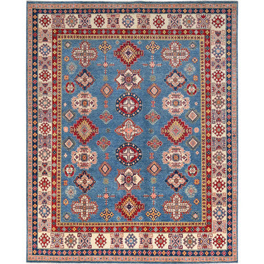 Kazak Wool Hand Knotted Rug Blue Pink 8.2X9.11 -O086778