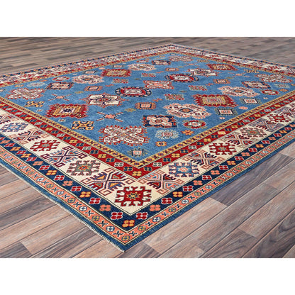 Kazak Wool Hand Knotted Rug Blue Pink 8.2X9.11 -O086778