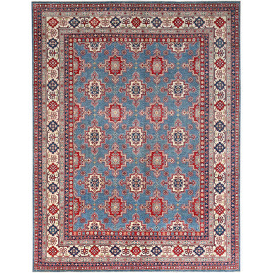 Kazak Wool Hand Knotted Rug Blue Ivory 9.2X11.9 -O086780
