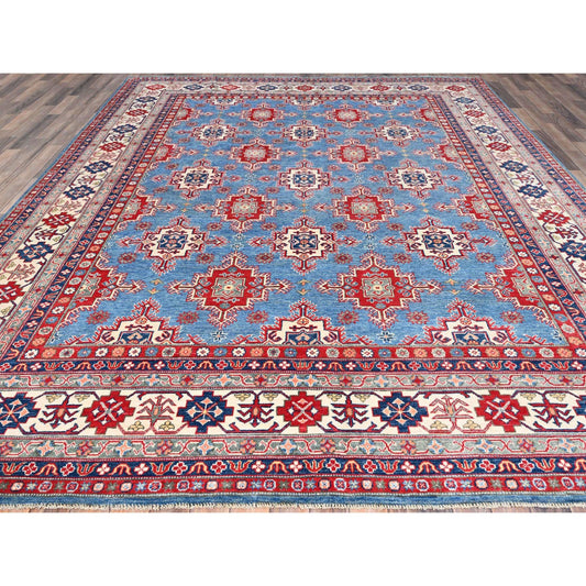 Kazak Wool Hand Knotted Rug Blue Ivory 9.2X11.9 -O086780