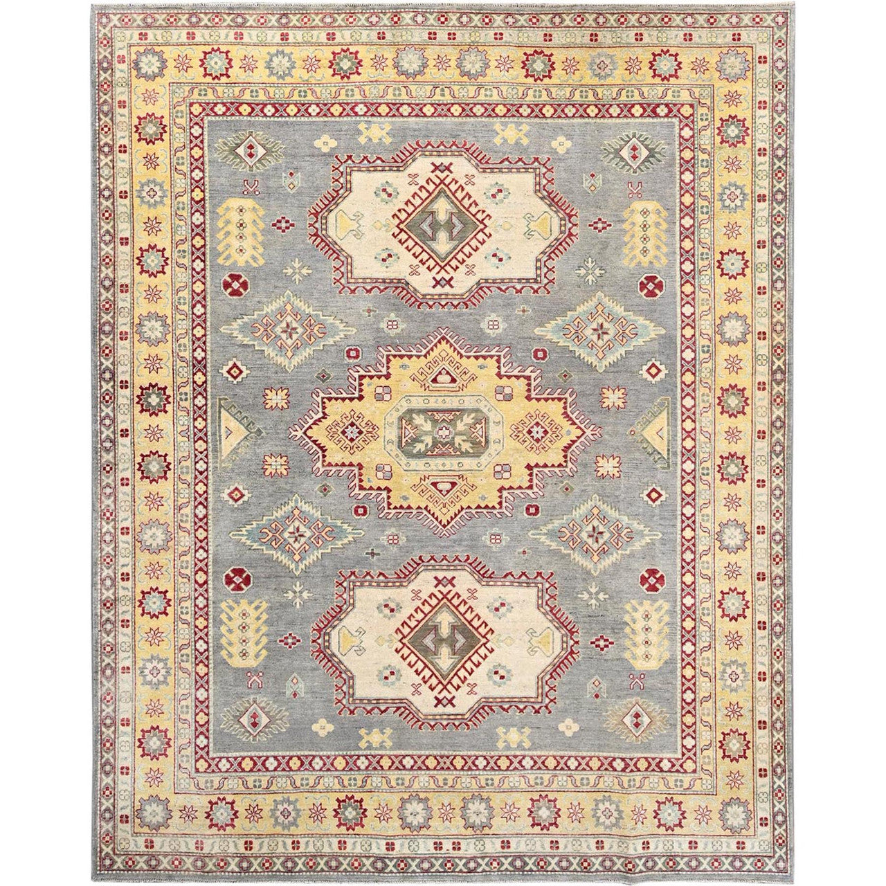 Gray 8'0" x 9'9" Kazak Cornsilk Hand knotted Wool/Silk Rug - Sku: O086783