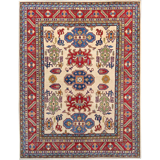 Kazak Wool Hand Knotted Rug Ivory Red 7.11X10.0 -O086784