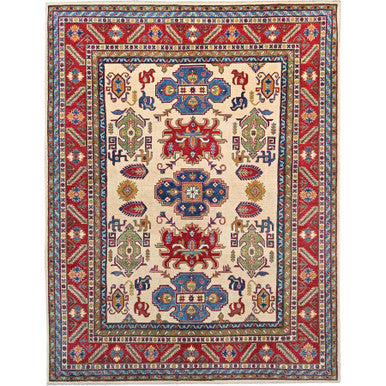 Kazak Wool Hand Knotted Rug Ivory Red 7.11X10.0 -O086784