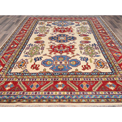 Kazak Wool Hand Knotted Rug Ivory Red 7.11X10.0 -O086784