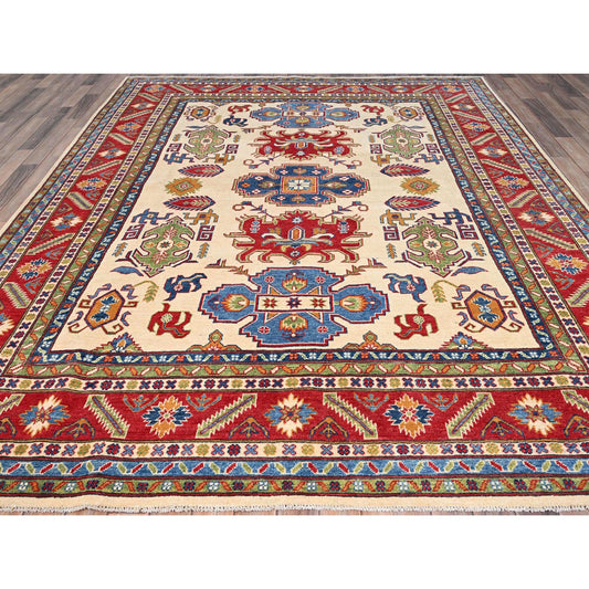 Kazak Wool Hand Knotted Rug Ivory Red 7.11X10.0 -O086784