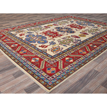 Kazak Wool Hand Knotted Rug Ivory Red 7.11X10.0 -O086784