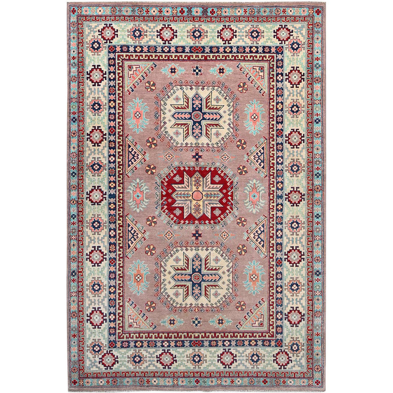 Pink 6'4" x 9'2" Kazak Cotton Hand knotted Wool Rug - Sku: O086785