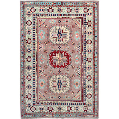 Kazak Wool Hand Knotted Rug Pink Cotton White 6.4X9.2 -O086785