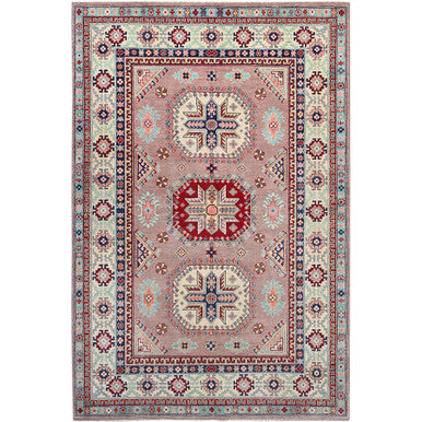 Kazak Wool Hand Knotted Rug Pink Cotton White 6.4X9.2 -O086785