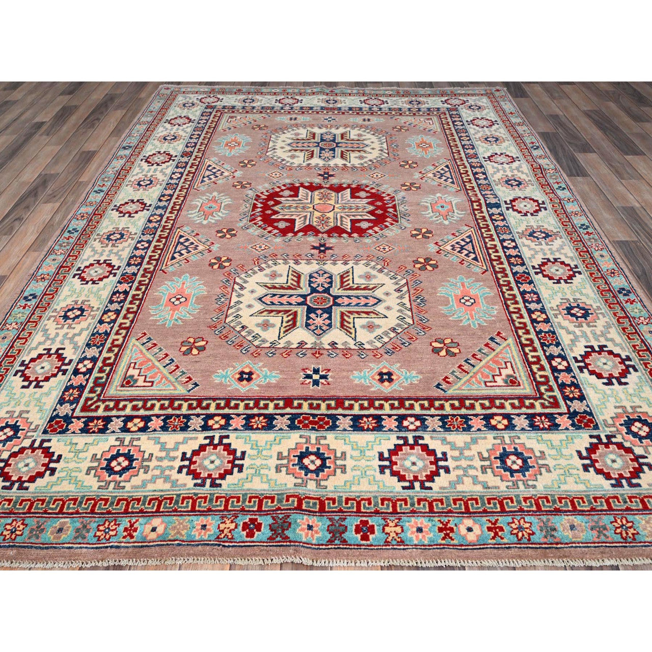 Pink 6'4" x 9'2" Kazak Cotton Hand knotted Wool Rug - Sku: O086785