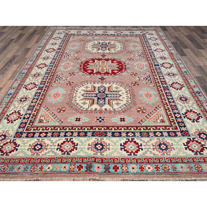 Kazak Wool Hand Knotted Rug Pink Cotton White 6.4X9.2 -O086785