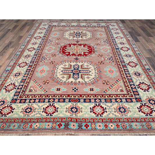 Kazak Wool Hand Knotted Rug Pink Cotton White 6.4X9.2 -O086785